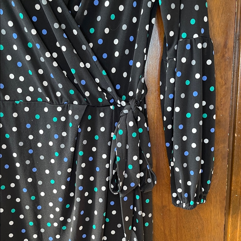 London Times Size 8 Black Dress with Multicolor Dots - Picture 3 of 5